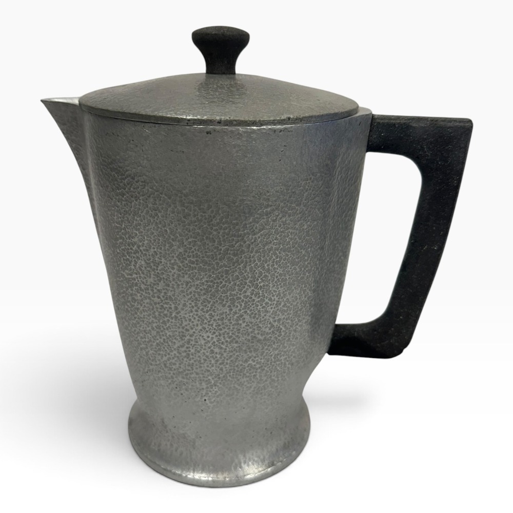 Vintage Club Hammercraft Aluminum Pitcher with Lid Hammered Metal Silver Black